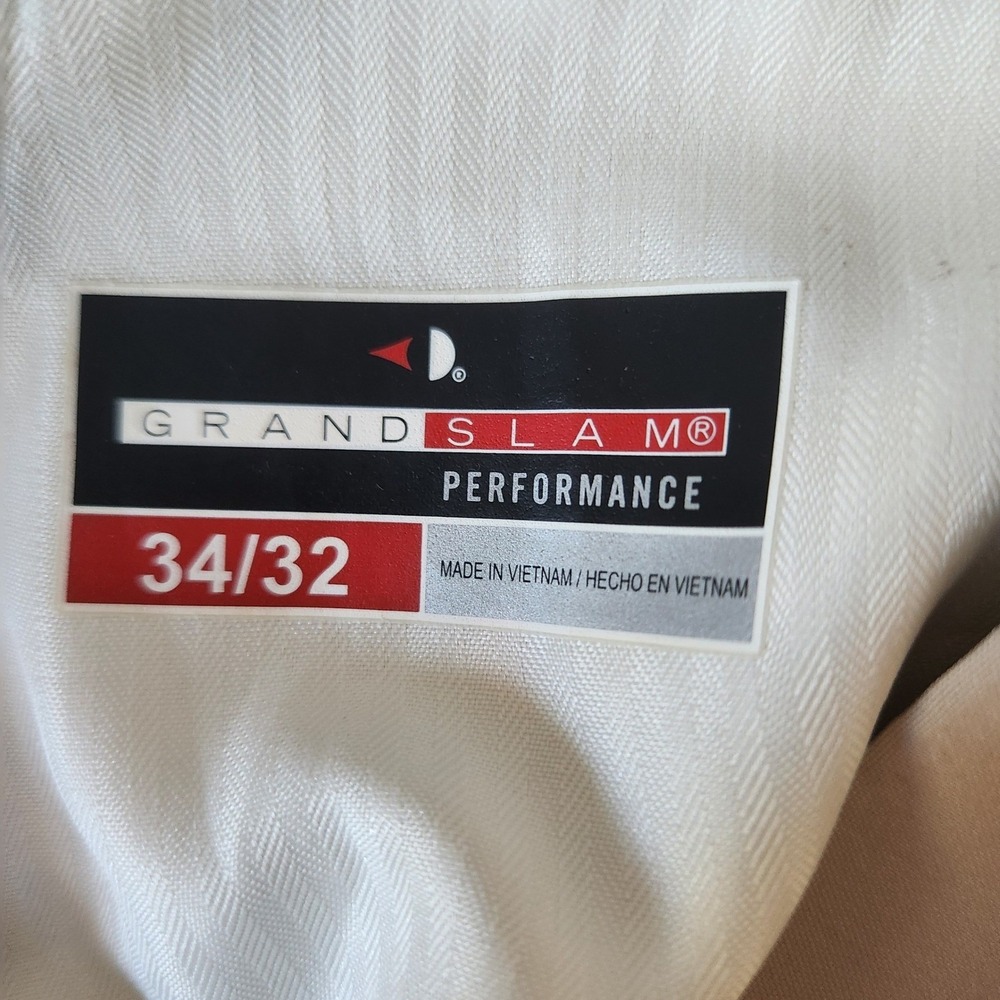Grand Slam Performance Khaki Flat Front Mens Chino Pants 34x32 FLAW - Picture 2 of 12